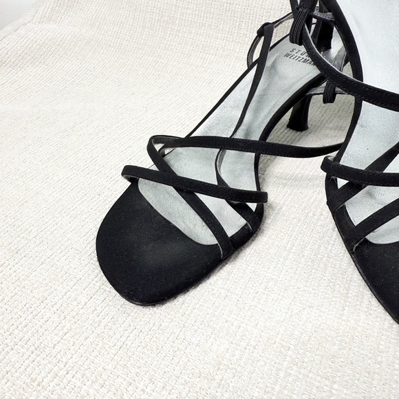 Stuart Weitzman Vintage Black Strappy Kitten Heels - Picture 2 of 8